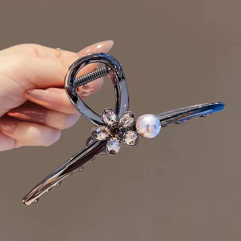 Hair Clip Claw Large - Black Crystal Flower Garra de cabelo